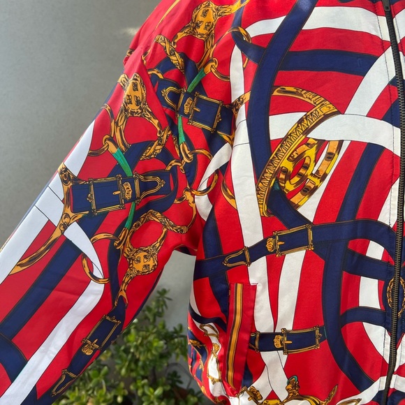 Vintage reversible bomber jacket baroque print polyester Sz M/L - Picture 10 of 13